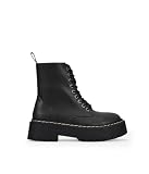 BOSANOVA Botas Militares Estilo Punk confeccionadas en Piel Vegana con Plataforma Dentada y Cordones hasta la Parte Superior. Cierre con Cremallera. Calzado para Mujer Negro 38