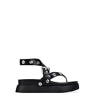BOSANOVA Sandalias de Dedo con Plataforma para Mujer con Tiras Anchas, Tachuelas Redondas y Cierre con Hebilla Grande. Calzado para Mujer Negro 37