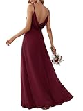 Ever-Pretty Vestido de Fiesta Corte Imperio Sin Mangas Sin Elasticidad Plisado Escote en V para Mujer Largo Burdeos 34