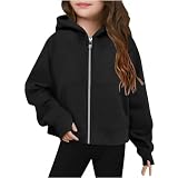Generisch Sudaderas con capucha para niñas con cremallera, sudaderas con capucha para adolescentes, chaquetas de forro polar para niños, conjuntos de moda de invierno, Negro , 13-14 años