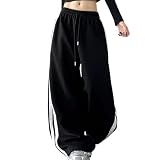 Pantalones de chándal para mujer, estilo Hip-Hop Y2k americano, pantalones de correr para mujer, corte ancho e informal, estilo Streetwear para bailar calle, deporte o look urbano, Negro12, M