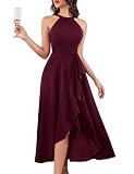 Aupuls Vestido formal con cuello halter para mujer, elegante, largo, para fiesta, graduación, cóctel, boda, invitada, borgoña, S