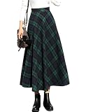 IDEALSANXUN Faldas largas de Lana a Cuadros para Mujer, Cintura elástica, Acampanada, Plisadas, Verde Largo., M