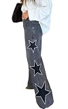 Pantalones Vaqueros Retro Y2K con Parche De Estrella para Mujer De Pierna Ancha Talle Alto con Cuentas, Corte Holgado Casuales Versátiles, A La Moda De Estilo Urbano (Gris,S)