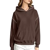Sudadera con capucha Heevina para mujer, manga larga, con tachuelas., café, S