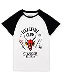 Stranger Things Hellfire Club Raglan Camiseta para niños | Boys Girls Hawkins Society Eddie Black & White Outfit | Temporada 4 Mercancía 13-14 años