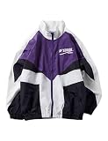 Wyeysyt Chaqueta cortavientos varsity oversized Y2K para mujer, Púrpura, XL