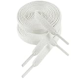 VSUDO 120 cm Cordones de Zapatillas Blancos Plano, 8mm Ancho Cordones de Zapatos Deporte, White Sneakers Shoelaces, Aguetas Deportivos de Repuesto para Mujer o Hombre (1 Par-Blanco-120cm)