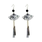 SDFWGG Pendientes Colgantes Abanico Pendientes Asimétricos de Pendiente Colgante de Abanico con Flecos Estilo Oriental Elegante Accesorio para Mujer Fiesta Boda Diario