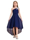 Runhomal - Vestido de ceremonia asimétrico para adolescente y niña, niño, vestido de cóctel de fiesta de fiesta y vestido de dama de honor de boda de 5 a 16 años, azul marino, 7-8 Años