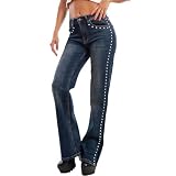 Toocool Vaqueros Mujer Pantalones Tachuelas Denim Palazzo Bootcut Cintura Alta FX-1222, turquesa, L