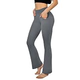 SINOPHANT Pantalones de Yoga Acampanados con 4 Bolsillos Cintura Alta Mujer，Opaco Control de Barriga Yoga Phants para Pilates Ejercicio Fitness Trabajo Casuales Gris M