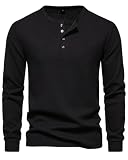 Camisa Henley de Waffle para Hombre MakingDa Ajuste Slim Manga Larga Sin Botones Camiseta, NEGRO, L