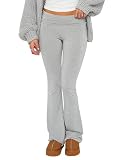 LSFYSZD pantalones de yoga elásticos con cintura plegable para mujer, pantalones acampanados, leggings de fondo de campana, gris claro, S
