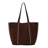 Generisch Bolso shopper para mujer con aspecto de ante con tachuelas - Bolsa tote grande con filas de tachuelas decorativas | Bolsa de hombro espaciosa para el día a día, Talla única para todos