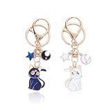 WeddHuis Llavero Gato Mágico Adorable Pentagram Cartoon para Bolso Móvil Coche Hombres Adolescentes Niñas Amantes de los Gatos (Blanco, Azul)