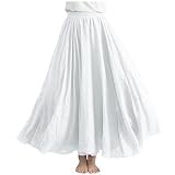 Faldas largas para mujer, estilo casual, cintura elástica, acampanada, con vuelo, falda larga de algodón y lino, para verano, playa, liquidación, blanco, Altoa única