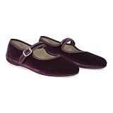 PAYMA - Merceditas Mujer de Terciopelo. Bailarinas Planas Sandalias Casual Mary Jane Cómodas. Hechas en ESPAÑA. Cierre Hebilla. Color: Berenjena, Talla: EU 40
