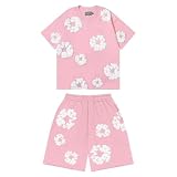 Conjunto para Unisex Estampado Floral, Conjunto Hombre Mujer de 2 Piezas Traje de Jogging de Verano Y2K Camiseta de Manga Corta Pantalones Cortos Hip Hop Chándal