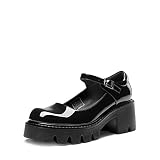 DREAM PAIRS Mary Jane Plataforma Mujer,Size 37,Pat Negro