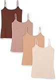 Amazon Essentials Camisola Ajustada para Mujer, Paquete de 4, Rubor/marrón/marrón Oscuro/Camello Oscuro, Talla M