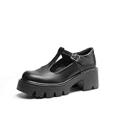 DREAM PAIRS Mary Jane Tacón Mujer,Negro-PU,37