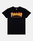 THRASHER Flame Camiseta, Unisex Adulto, Black, S