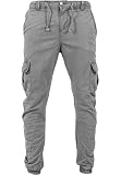 URBAN CLASSICS Pantalón jogging Cargo con bolsillos de parche 2 laterales y 2 traseros, ajuste slim fit, color liso, cintura cordón, puños elásticos, color gris, talla L