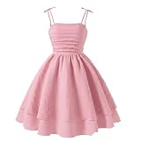 JiAmy Vestido de tirantes delgados para niñas y niñas, vestido de verano para primavera, casual, playa, vestido midi para adolescentes, vestido de graduación para 7-12 años, Rosa Oscuro, 11-12 años