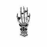 Broche de esqueleto de mano de cristal, vintage, punk, calavera, palma, ramillete, insignia, capa, falda, tachuelas, hip-hop, accesorios de Halloween para mujeres y niñas (plateado)