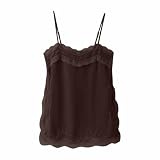 Genérico Camiseta Tirantes Mujer de tirantes ajustada con ribete de encaje para un estilo vanguardista (Brown, M)