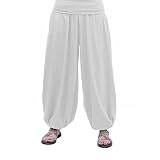 SAVARI | Pantalón Bombacho | Modelo Aladin | Pantalones Harem | con Estilo Oriental, Ancho, Largo y Cómodo | Ideal para Yoga | Mujer y Hombre | Lisos | Tallas Grandes Disponibles | Blanco | Talla S