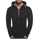 Sudadera de hombre con capucha cremallera barata 1/4 cremallera chaqueta de gran tamaño deporte otoño Color sólido suéter casual sudaderas con bolsillos clásico chaqueta ligera suéter, Negro , XL