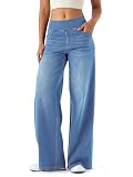 LaiEr Jeans de piernas Anchas para Mujeres, Cintura Alto, piernas Rectas, Ajuste Relajado, Jeans Casuales Muy elásticos, adecuados para Yoga, Fitness, Deportes Casuales.(Azul Claro M)