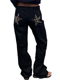 Anuedgis Jeans de pierna ancha para mujer, de cintura alta, estampados, holgados, casuales, modernos, de pierna recta, estilo palazzo, Y2k Streetwear, Estrella negra., M