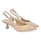 82024-Zapatos de Salon para Mujer con Tacon, Elegantes y Comodos, Diseno Moderno, Dos Materiales con Punta Fina y Cierre de Hebilla Ajustable, para Todo Tipo de Ocasiones.. Talla 36 Nude