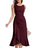Aupuls - Vestidos de invitada de boda largos con volantes para mujer, elegantes, sin mangas, con cintura fruncida, vestido formal de noche, Burgundy, L