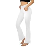 SINOPHANT Pantalones de Yoga Acampanados con 4 Bolsillos Cintura Alta Mujer，Opaco Control de Barriga Yoga Phants para Pilates Ejercicio Fitness Trabajo Casuales Blanco M