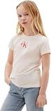 Calvin Klein Camiseta de Manga Chicas Micro Monogram de algodón, Marfil (Pearl 12-1304 Tcx), 16 Años