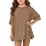 TYUSGH Conjunto deportivo de 2 piezas para niñas, camiseta de manga corta y pantalones cortos para adolescentes, ropa deportiva casual para niñas, café, 15-16 años