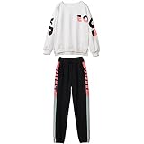 amropi Niña Jogging Chándales Rayas Sudadera y Pantalones 2 Piezas Conjunto de Ropa Blanco Negro,9-10 años