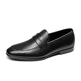 Bruno Marc Mocasines para Hombre Cuero Zapatos sin Cordones,Negro,41