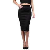 Sahunfri Falda Tubo Negra Mujer con Cintura elástica y Abertura en la Espalda - Largo hasta la Rodilla 65 cm - Ideal para Oficina (FR/ES, Letras, M, Regular, Regular, Negro)