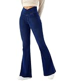 LaiEr Mujer Bootcut Jeans V Crossover Cintura Alta Tirar de Control del Vientre Casual Fitness Pantalones Skinny de Yoga,Tejido Suave de Alta Elástico de Denim,Leggings campanados.(Azul Oscuro,M)
