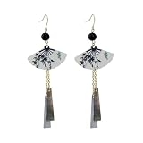 HSAJS Pendientes para Mujer Niña Largo Colgante Borla Pendientes Abanico Estilo Chino Retro Largo Colgante Statement Joyería Fiesta Cumpleaños Navidad