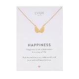 LUUK LIFESTYLE Collar Acero Inoxidable con Alas de Ángel, Dorado, 50cm | Alas de Ángel, Símbolo de Protección, Tarjeta Frase HAPPINESS, Cadena Resistente al Agua, Regalo para Mamá