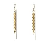 Pendientes Largos Dorados Diseño Hojas en Cascada | Estilo Elegante y Vintage para Mujer | 10 cm | Acabado Brillante | Cierre de Gancho con Hilo | Caja de Regalo Incluida