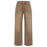 Pantalones vaqueros holgados para mujer con tachuelas, pierna ancha, pantalones vaqueros Y2K Aesthetic Vintage Pantalones vaqueros 90 Ropa de calle Pantalones vaqueros de pierna recta, corte holgado