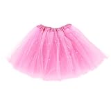 Yolev Falda Tul Mujer Falda de Tul de 3 Capas con Lentejuelas Estrellas Falda Tutú para Adultos y Adolescentes Fiesta Retro de los 80 Disfraz de Fiesta de Carnaval de Halloween Rosa