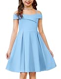 Arshiner Niñas Vestido Hombros Descubierto con Tirantes Finos Vestidos Niños Verano Elegantes Festivo Vestido Sin Mangas Fiesta Vestidos para Niña 13-14 Años Azul Claro